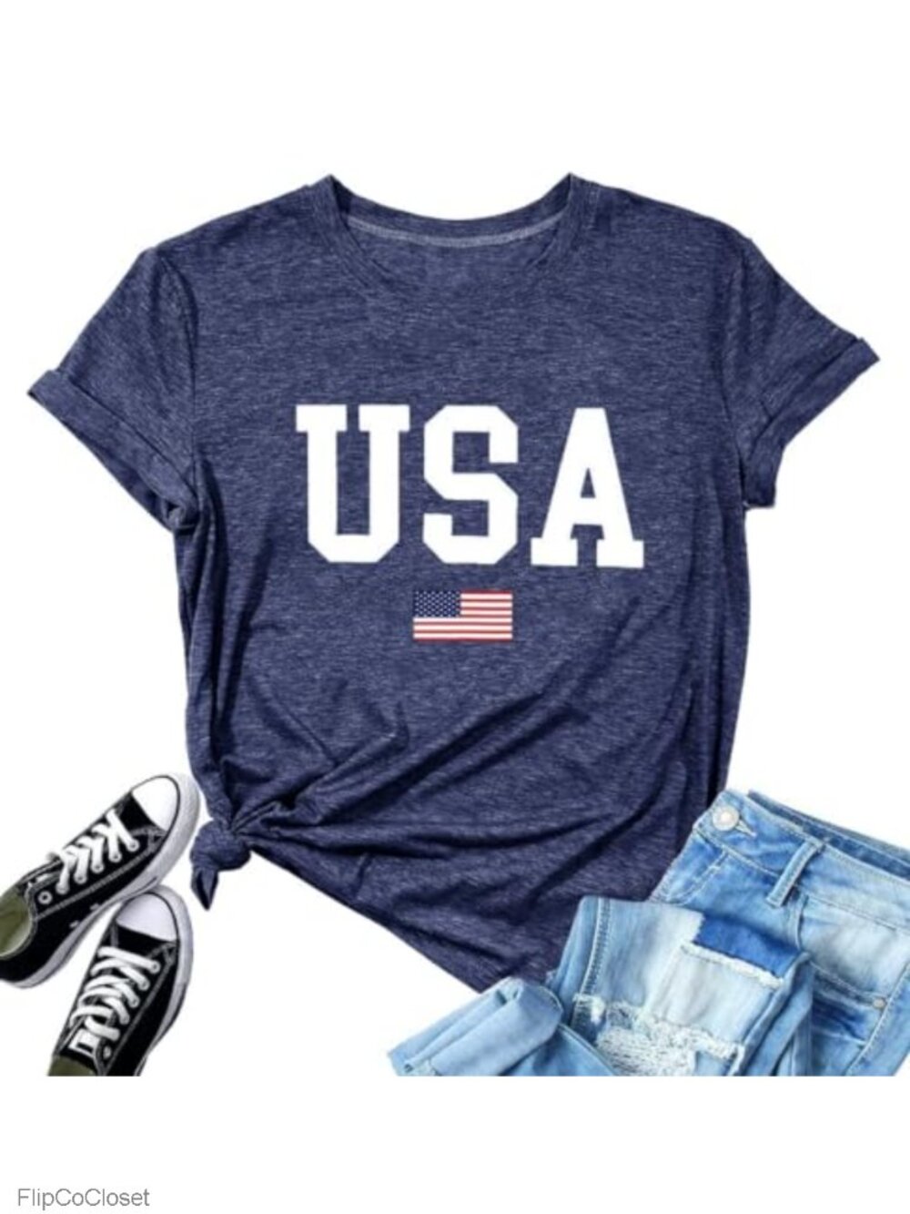 Women's USA Flag Graphic T-Shirt Short Sleeve Casual 4th of July Tee